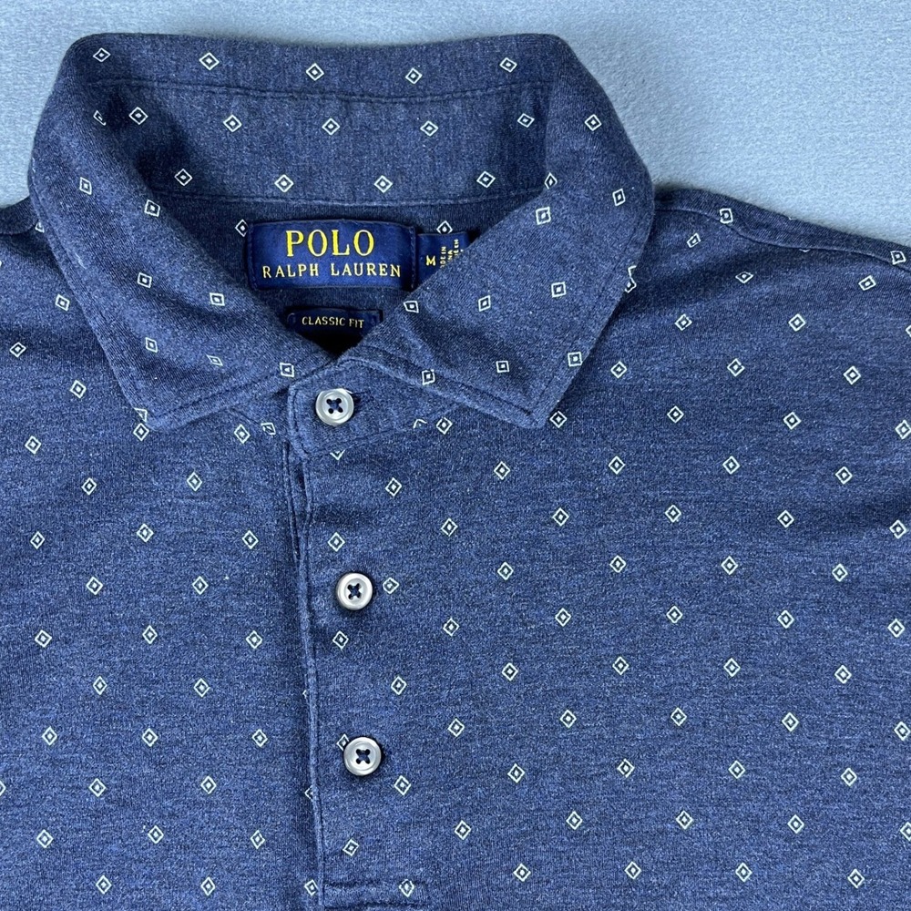 Polo Ralph Lauren Mens Medium Classic Fit Navy Geometric Diamond Polo Shirt